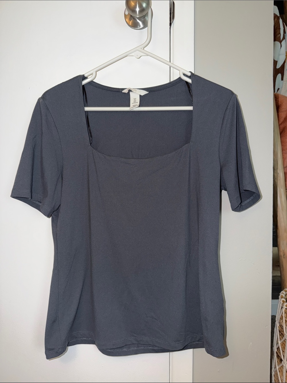 H&M Charcoal Gray Square-Neck Short Sleeve Top